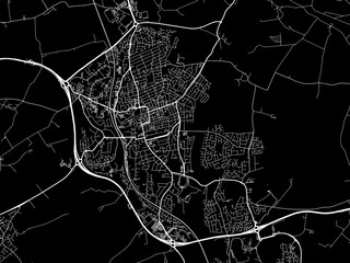 Vector road map of the city of  Kettering in the United Kingdom on a black background.