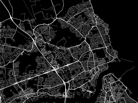 Vector road map of the city of  Tynemouth in the United Kingdom on a black background.