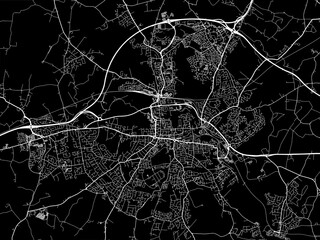 Vector road map of the city of  Colchester in the United Kingdom on a black background.
