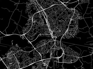 Vector road map of the city of  Peterborough in the United Kingdom on a black background.