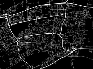 Vector road map of the city of  Basildon in the United Kingdom on a black background.