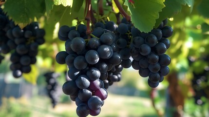 Naklejka premium Black Grapes Hanging on a Vine