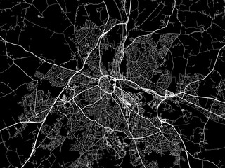 Vector road map of the city of  Derby in the United Kingdom on a black background.