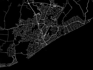 Vector road map of the city of  Clacton-on-Sea in the United Kingdom on a black background.