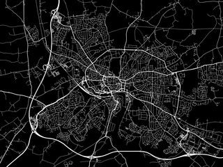 Vector road map of the city of  Ipswich in the United Kingdom on a black background.