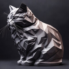 Among the collection of origami paper sculptures, the dramatic and silhouetted chubby gray cat figures captivate attention with their exceptionally detailed, insanely, super detailed craftsmanship.