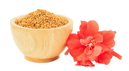 Hair treatment cream with fenugreek and red hibiscus flower on transparent. © wasanajai