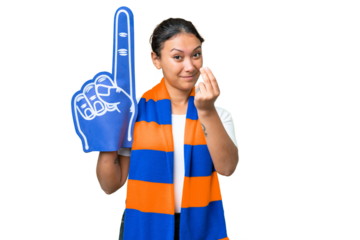 sports fan woman over isolated chroma key background making money gesture