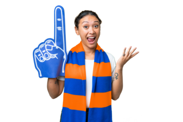 sports fan woman over isolated chroma key background with shocked facial expression