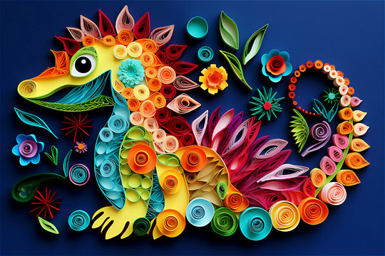 Dinosaur or Dragon, paper cut art.  Post processed AI generated image