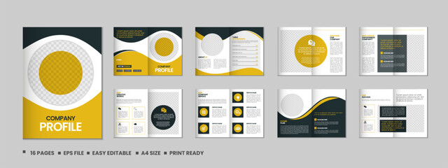 Company profile, multipage brochure template, include cover page, vertical a4 format presentation, landing page, annual report, leaflet, magazine, catalog, minimalist colorful geometric layout design
