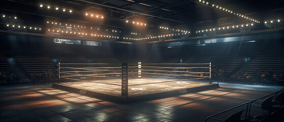 Boxing Ring In Arena, wallpaper, On light neon background, Ai generated.