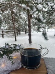 winter morning, coffee, terrace, 