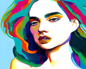Obraz premium Portrait of a woman with colorful hair and make-up