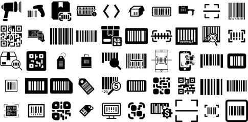 Huge Set Of Barcode Icons Set Hand-Drawn Black Drawing Glyphs Product, Icon, Tracking, Symbol Logotype For Apps And Websites