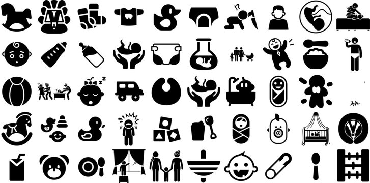 Big Set Of Baby Icons Pack Hand-Drawn Isolated Drawing Signs Set, Sweet, Health, People Pictograph For Apps And Websites