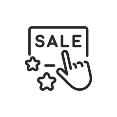 Sale Banner Icon. Vector Linear Editable Button of Finger Pressing a Discounted Marketing Banner, Illustrating Online Shopping, Promotional Deal and Sale Offer.