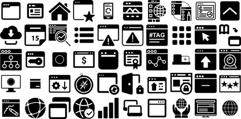 Huge Set Of Browser Icons Bundle Hand-Drawn Linear Design Silhouette Chat, Icon, Page, Open Graphic For Computer And Mobile