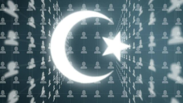 Modern Muslim Social network communication, sharing ideas in the Mosque. Global communication concept in Islam, Digital technology, Religious background 4k