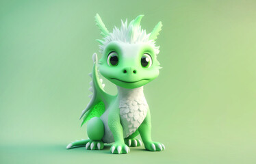 Little cute white with green dragon on a light green background. Symbol of 2024. Generative AI - 620888260