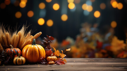 Autumn background. apples, pumpkin, apples of paradise. Generative Ai - obrazy, fototapety, plakaty
