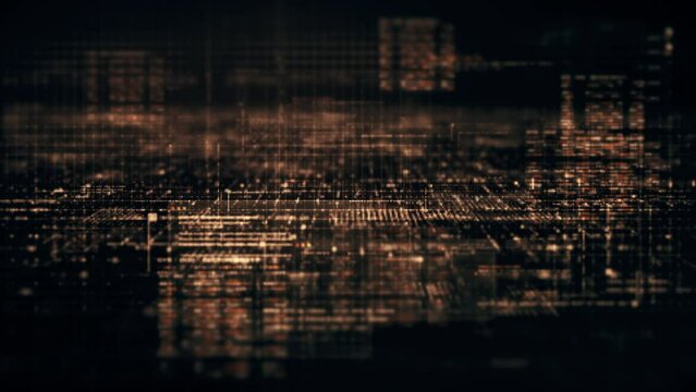 Futuristic data matrix, telemetry and encrypt numbers simulation display for head up display in cyber space abstract de-focus environment background