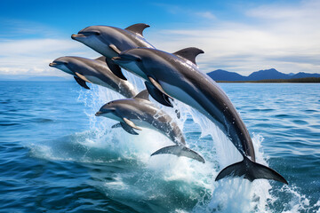 Playful dolphins swimming