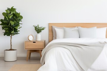 Fototapeta na wymiar White clean and modern bedroom with plants, made with generative AI