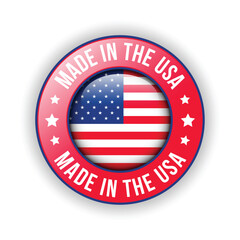 Glossy Made In USA Badge, Made In The United States,  Made In The USA emblem, American Flag, Made In USA Seal, Made In USA vector, Icons, Original Product, Vector Illustration In 3D Realistic Mood