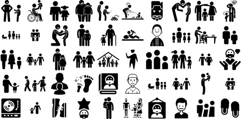 Big Collection Of Father Icons Bundle Hand-Drawn Black Design Symbol Father, Icon, People, Baby Doodle Isolated On White Background