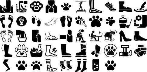 Mega Set Of Foot Icons Set Linear Concept Pictograms Icon, Measurement, Spine, Foot Symbol Isolated On White Background - obrazy, fototapety, plakaty