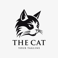 Cat logo, cat head, line art, abstract, black and white, vintage simple design template vector illustration
