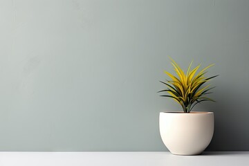 minimalist wall background with a potted plant.