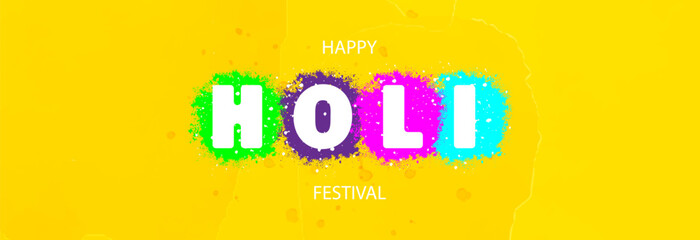 Happy Holi Festival. Explosive bright colors on a yellow background.