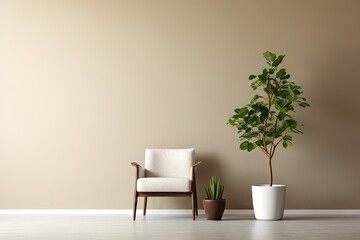 Fototapeta na wymiar minimalist wall background with a potted plant.