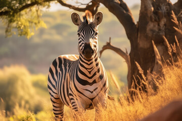 Zebra in nature, national geography, Wide life animals. AI Generated.
