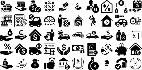 Huge Set Of Loan Icons Collection Hand-Drawn Isolated Simple Pictogram Credit, Decrease, Distribution, Icon Pictograms Isolated On White Background