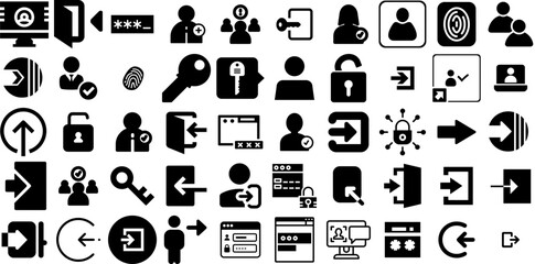 Mega Set Of Login Icons Bundle Hand-Drawn Linear Modern Glyphs Profile, Cart, Exit, Nubes Signs For Computer And Mobile