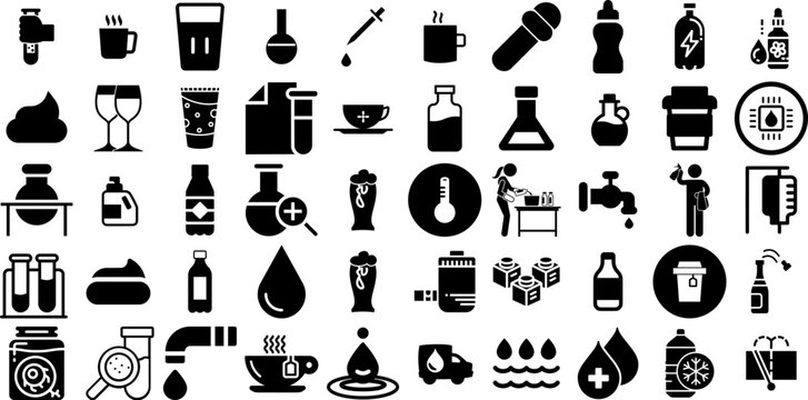 Huge Set Of Liquid Icons Pack Hand-Drawn Isolated Modern Clip Art Symbol, Dripped, Icon, Tool Silhouette Vector Illustration