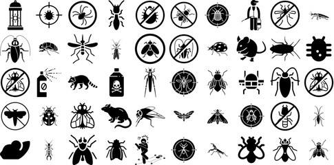 Big Set Of Pest Icons Pack Linear Design Signs Unhygienic, Frightening, Worm, Pest Symbol Isolated On White - obrazy, fototapety, plakaty