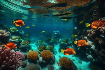 Obraz na płótnie Canvas fish in aquarium wallpaper and background generated by AI