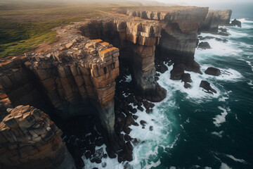 High angle shot of the beautiful rocky cliffs over the ocean photography