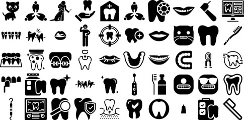 Big Set Of Teeth Icons Collection Solid Drawing Clip Art Health, Icon, Implant, Fang Pictograms For Apps And Websites