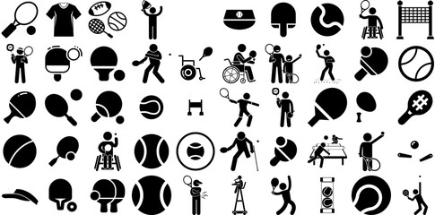 Huge Collection Of Tennis Icons Pack Hand-Drawn Black Drawing Silhouette Court, Set, Tennis, Icon Doodles Vector Illustration - obrazy, fototapety, plakaty