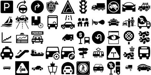 Big Collection Of Traffic Icons Collection Isolated Simple Silhouettes Circle, Symbol, Attention, Icon Elements For Computer And Mobile