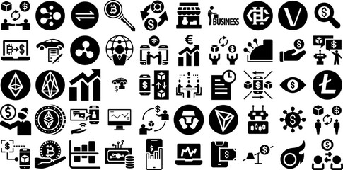 Mega Set Of Trading Icons Bundle Flat Cartoon Clip Art Finance, Decrease, Icon, Outline Clip Art Isolated On White