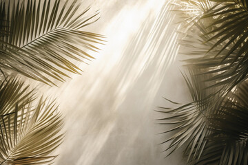 Tropical palm leaves in light gradient, pastel colors. minimal art concept. Generative AI