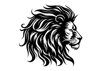 The lion head hand draw vintage engraving  black and white vector illustration on a white background.