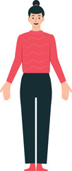 Fototapeta premium Beauty woman shows hand to side. cartoon style. illustration.