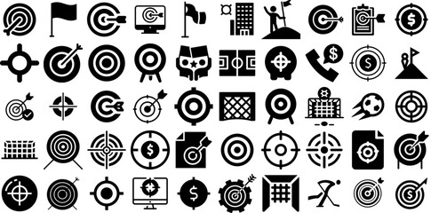 Big Collection Of Goal Icons Bundle Solid Modern Silhouettes Process, Icon, Thin, Team Pictograms Isolated On White Background - obrazy, fototapety, plakaty